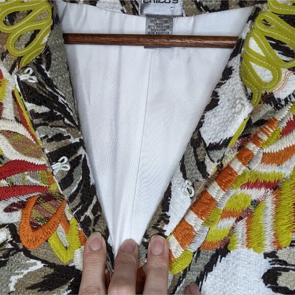 Chicos VTG Multicolored Tropical Floral Blazer Jacket Coastal Grandma M 8 Size 1 - Picture 6 of 11